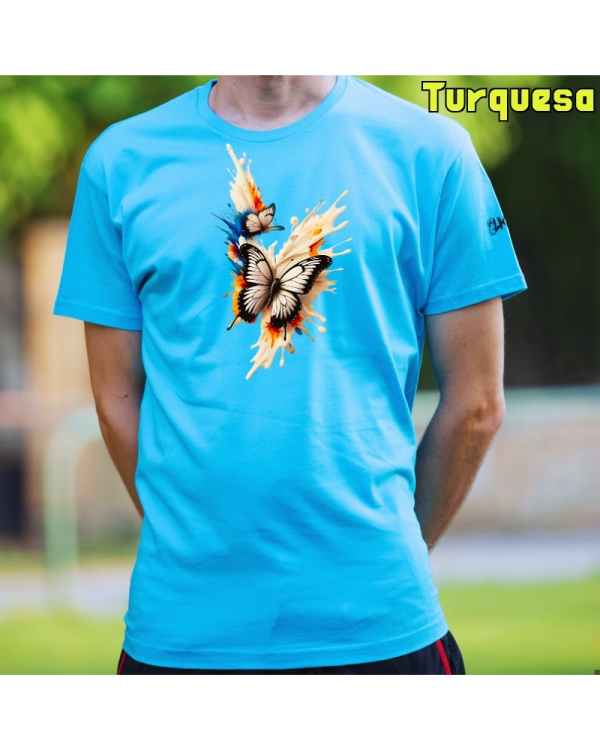 Camiseta Hombre Manga Corta-Mariposas Turquesa