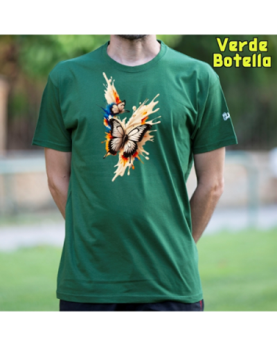 Camiseta Hombre Manga Corta-Mariposas VerdeBotella