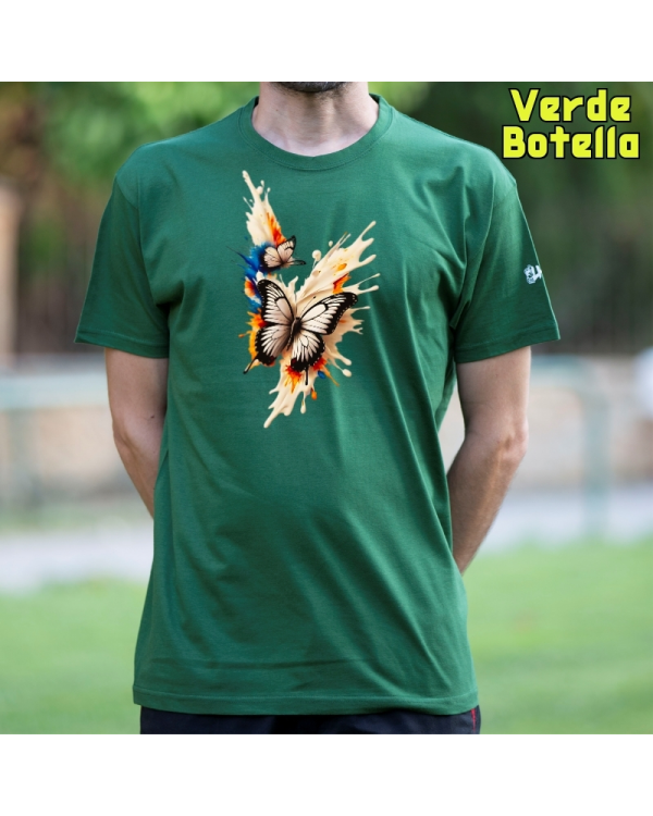 Camiseta Hombre Manga Corta-Mariposas VerdeBotella