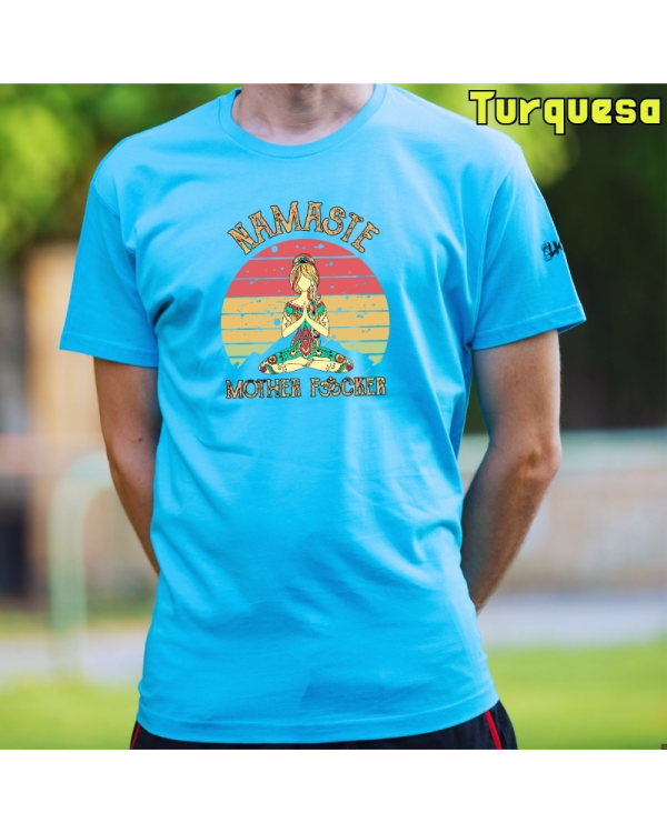 Camiseta Hombre Manga Corta-Namaste Turquesa