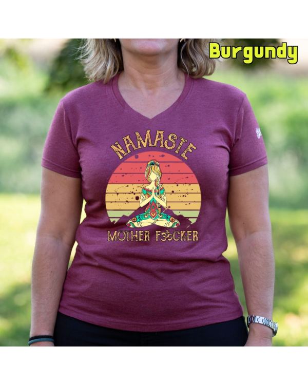 Camiseta Mujer Manga Corta-Namaste Burgundy