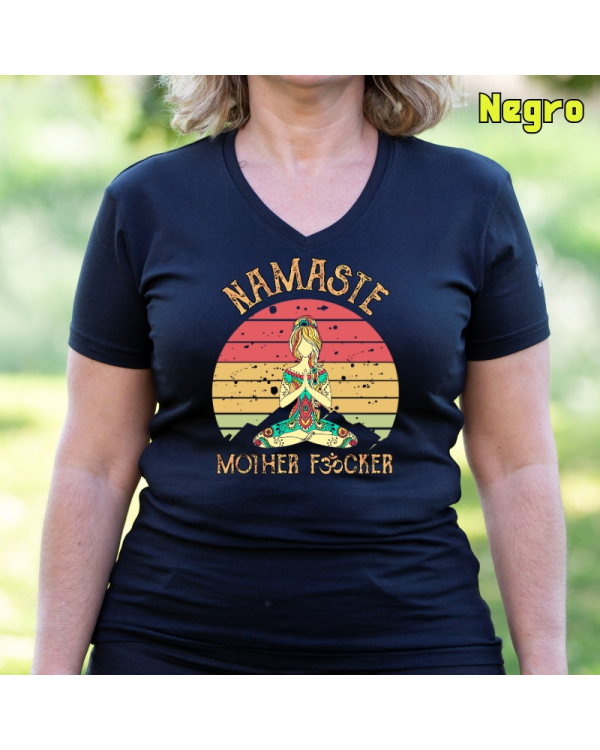 Camiseta Mujer Manga Corta-Namaste Negro