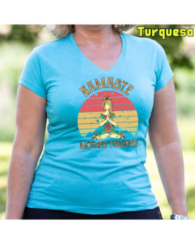 Camiseta Mujer Manga Corta-Namaste Turquesa