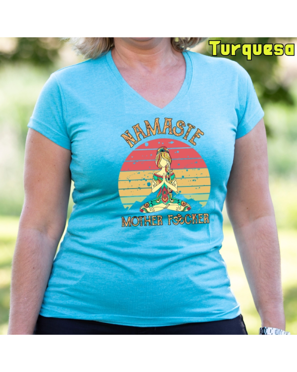 Camiseta Mujer Manga Corta-Namaste Turquesa