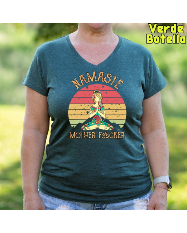 Camiseta Mujer Manga Corta-Namaste VerdeBotella