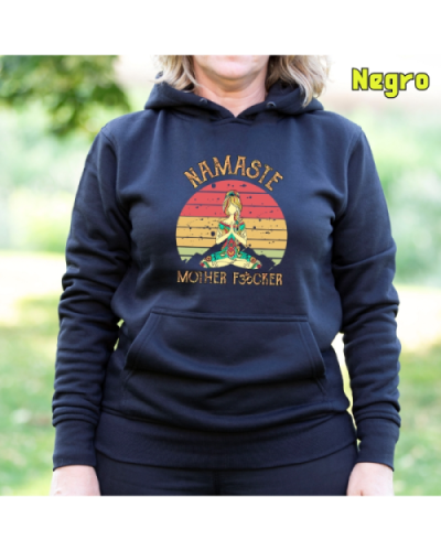 Sudadera Mujer Capucha-Namaste Negro