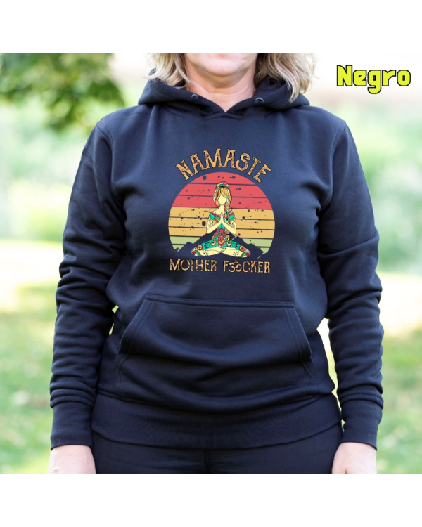 Sudadera Mujer Capucha-Namaste Negro