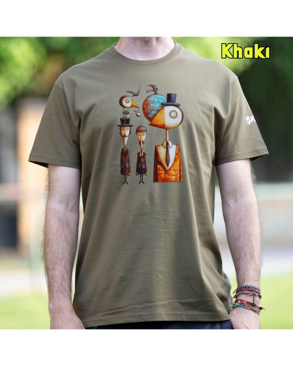 Camiseta Hombre Manga Corta-Pajaritos Khaki