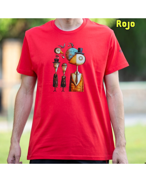 Camiseta Hombre Manga Corta-Pajaritos Rojo
