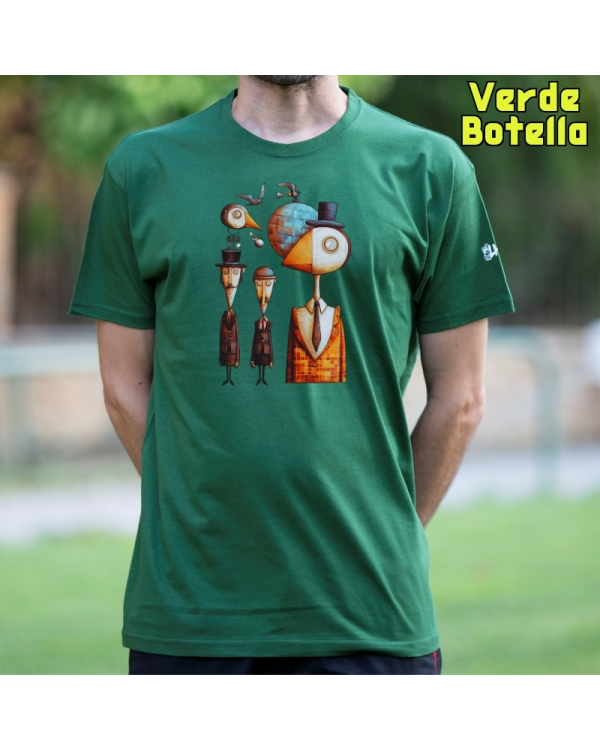 Camiseta Hombre Manga Corta-Pajaritos VerdeBotella