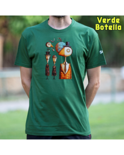 Camiseta Hombre Manga Corta-Pajaritos VerdeBotella
