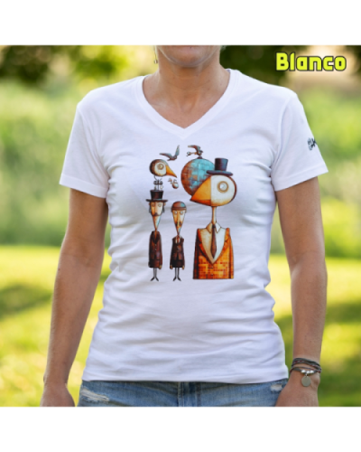 Camiseta Mujer Manga Corta-Pajaritos Blanco