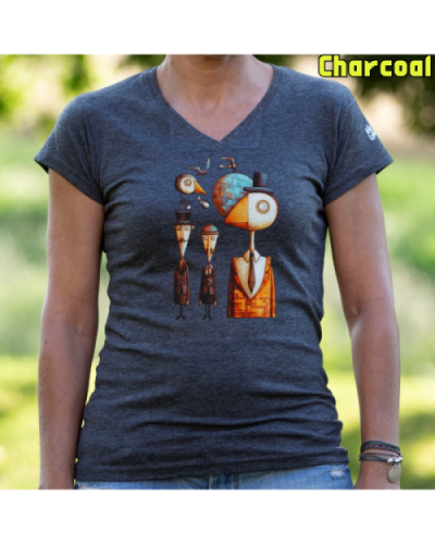 Camiseta Mujer Manga Corta-Pajaritos Charcoal