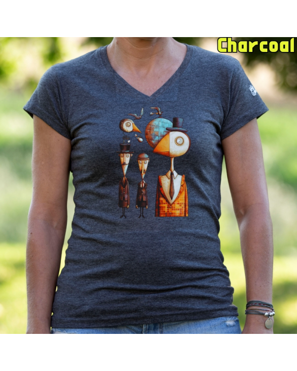 Camiseta Mujer Manga Corta-Pajaritos Charcoal