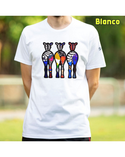 Camiseta Hombre Manga Corta - THREE COLORFUL ZEBRAS