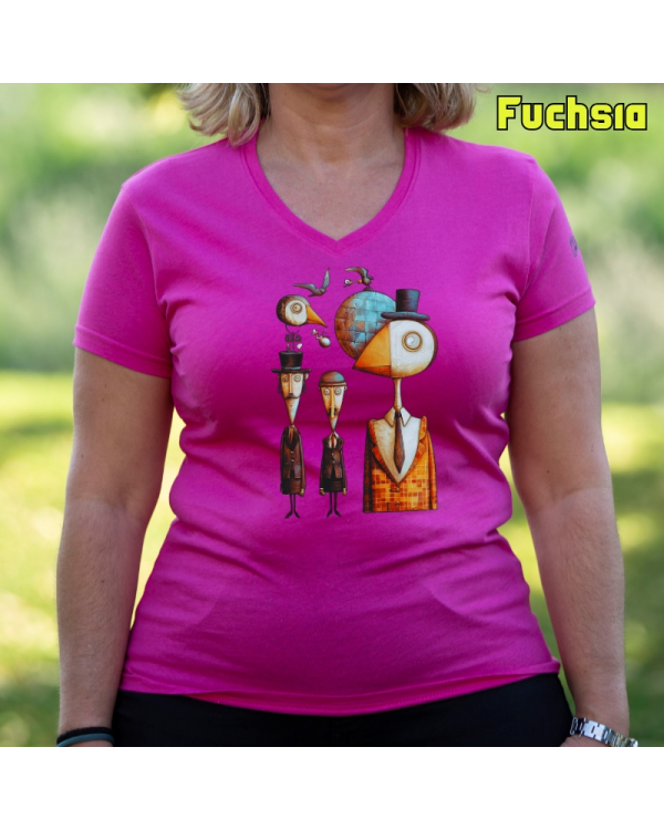 Camiseta Mujer Manga Corta-Pajaritos Fuchsia