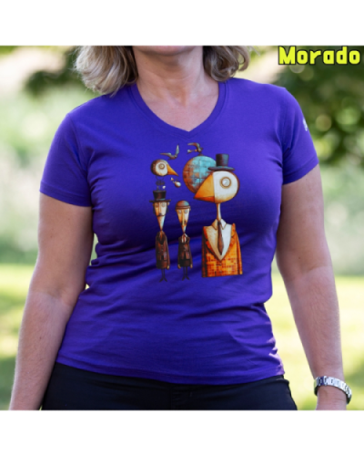 Camiseta Mujer Manga Corta-Pajaritos Morado