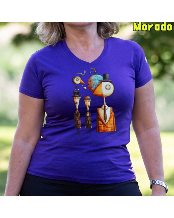 Camiseta Mujer Manga Corta-Pajaritos Morado