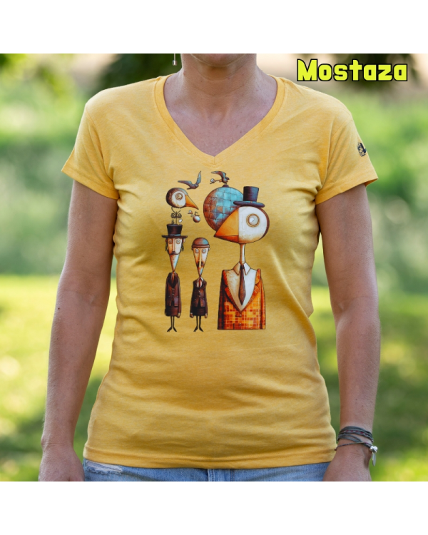Camiseta Mujer Manga Corta-Pajaritos Mostaza