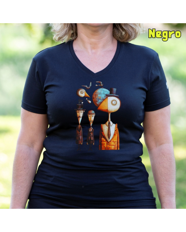 Camiseta Mujer Manga Corta-Pajaritos Negro