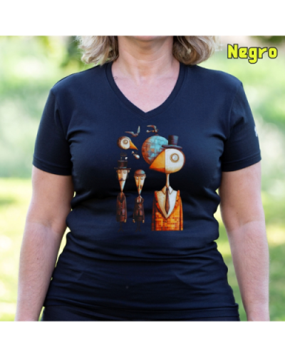Camiseta Mujer Manga Corta-Pajaritos Negro