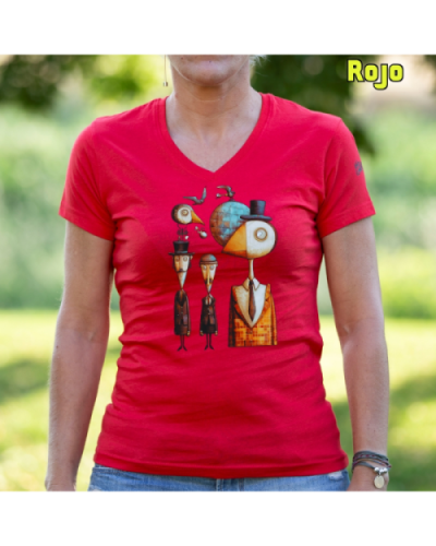 Camiseta Mujer Manga Corta-Pajaritos Rojo