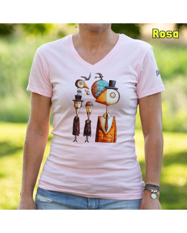 Camiseta Mujer Manga Corta-Pajaritos Rosa