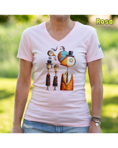 Camiseta Mujer Manga Corta-Pajaritos Rosa
