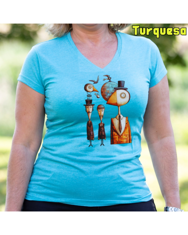 Camiseta Mujer Manga Corta-Pajaritos Turquesa