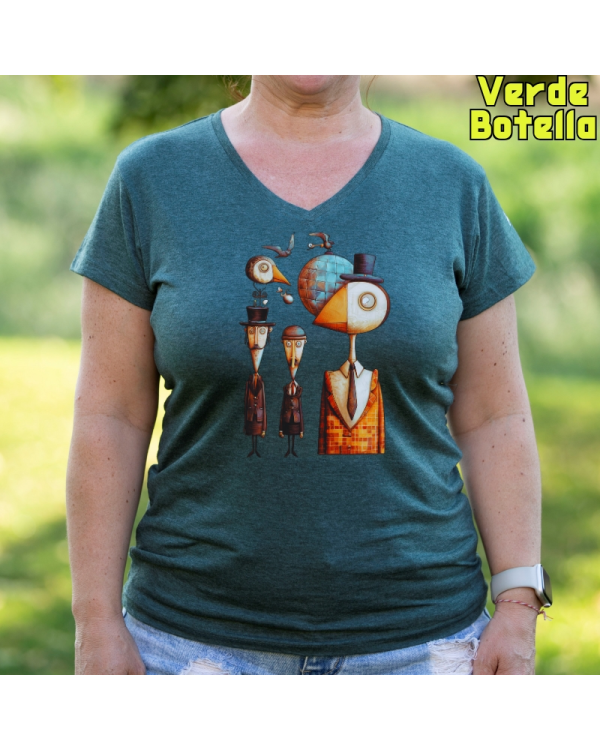 Camiseta Mujer Manga Corta-Pajaritos VerdeBotella