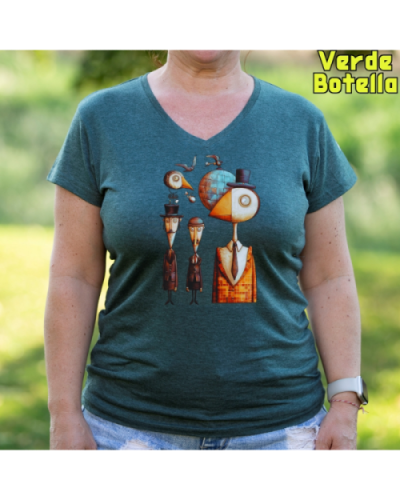 Camiseta Mujer Manga Corta-Pajaritos VerdeBotella