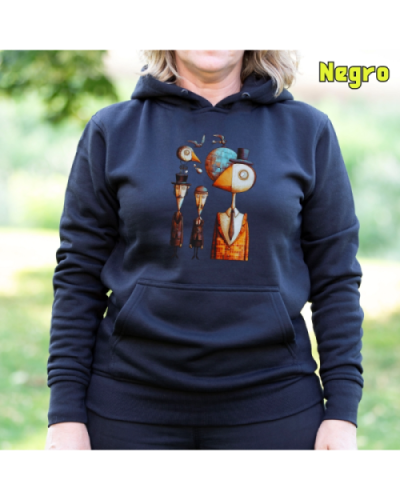 Sudadera Mujer Capucha-Pajaritos Negro