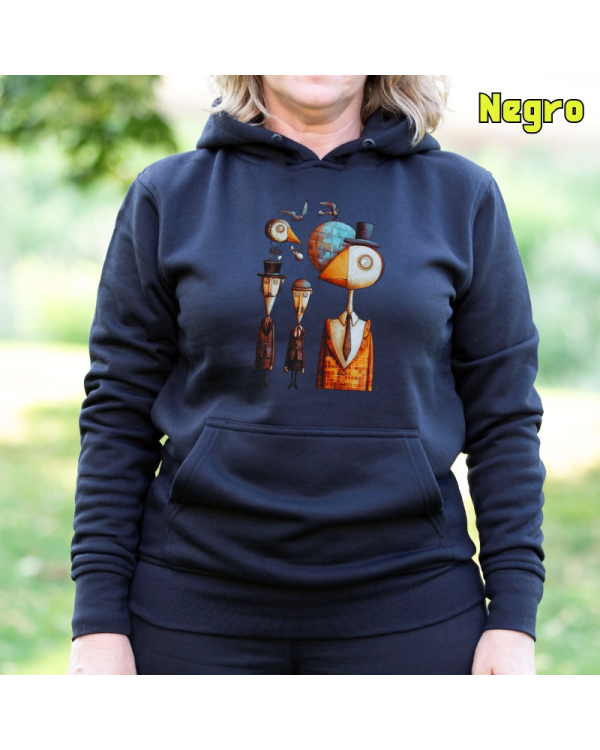Sudadera Mujer Capucha-Pajaritos Negro