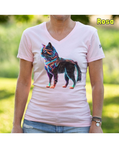 Camiseta Mujer Gato - manga corta
