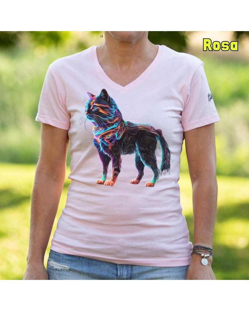 Gato - Camiseta Mujer Manga Corta