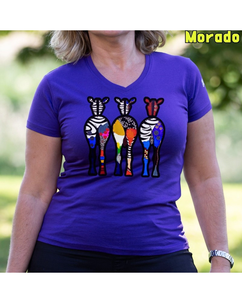 Camiseta Mujer Manga Corta - Three Colorful Zebras