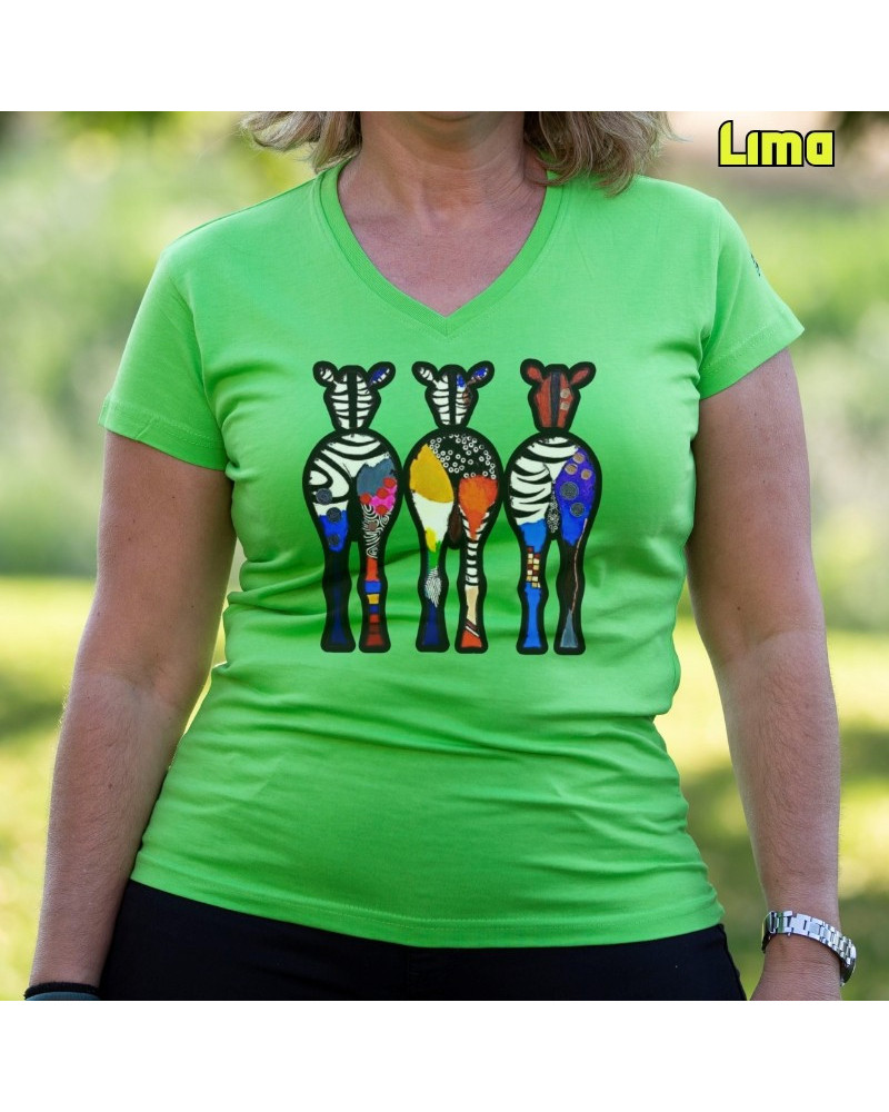 Camiseta Mujer Manga Corta - Three Colorful Zebras